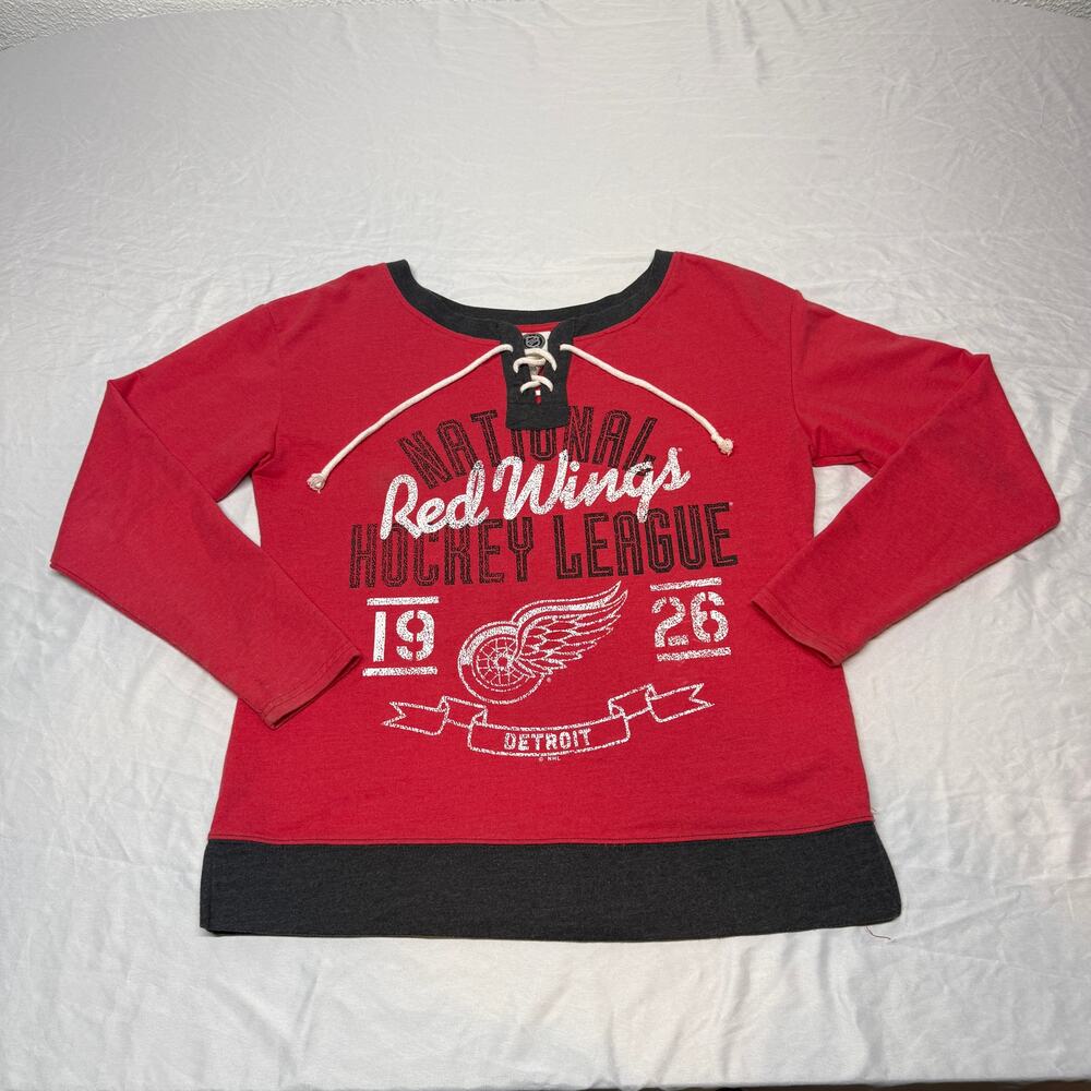 Detroit Red Wings Women's M Lace Up Sweatshirt NHL Red Black 1926 Hockey